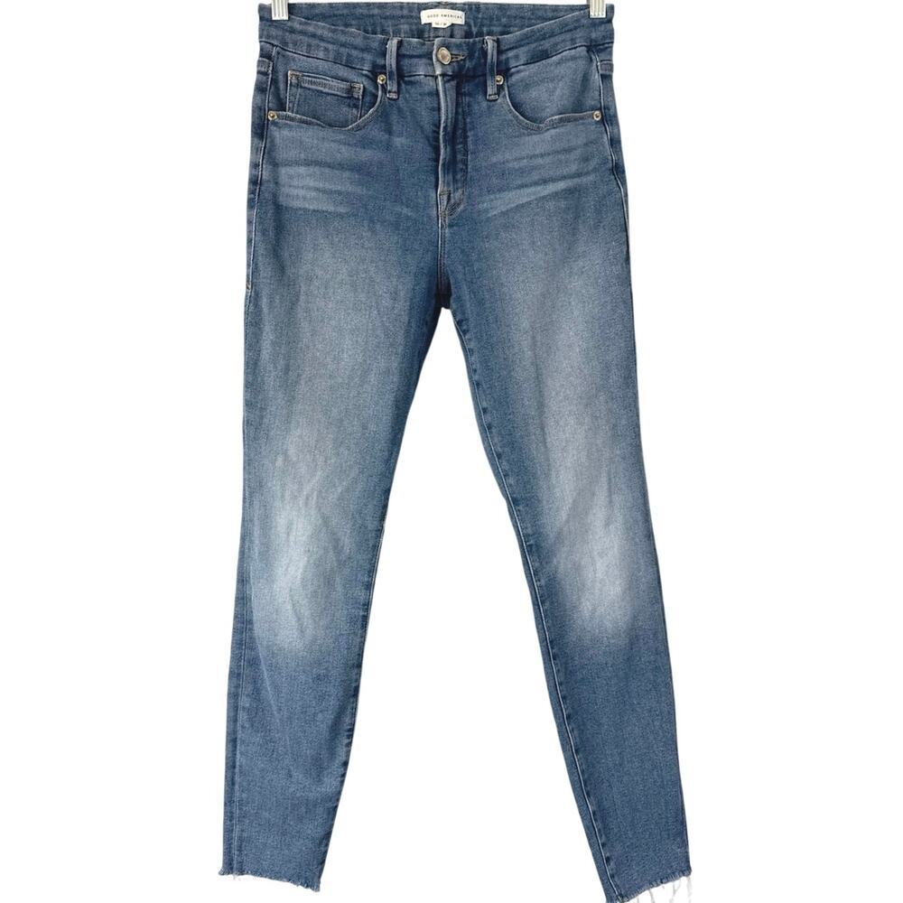 Good American Good Legs Skinny Jeans GL941T Blue655 Size 10/30 Stretch Raw Hem